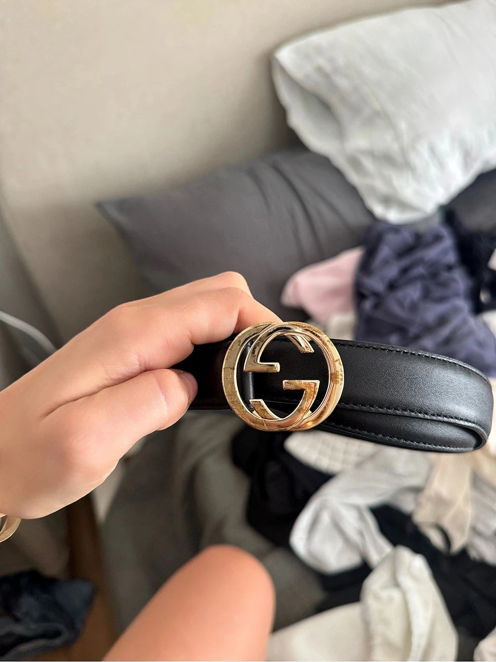 Gucci Interlocking G Buckle Leather Belt Black 32